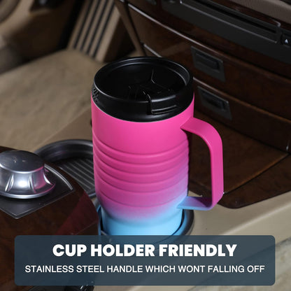 24 oz Travel Mug, Stainless Double Wall Vacuum Insulated Tumbler with Handle & Spill Proof Twist On Flip Lid and Wide Mouth, BPA Free (Navy Blue)