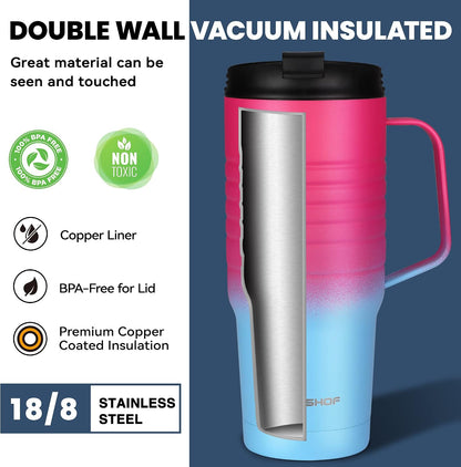 24 oz Travel Mug, Stainless Double Wall Vacuum Insulated Tumbler with Handle & Spill Proof Twist On Flip Lid and Wide Mouth, BPA Free (Navy Blue)