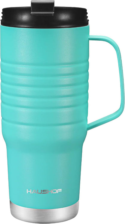24 oz Travel Mug, Stainless Double Wall Vacuum Insulated Tumbler with Handle & Spill Proof Twist On Flip Lid and Wide Mouth, BPA Free (Navy Blue)