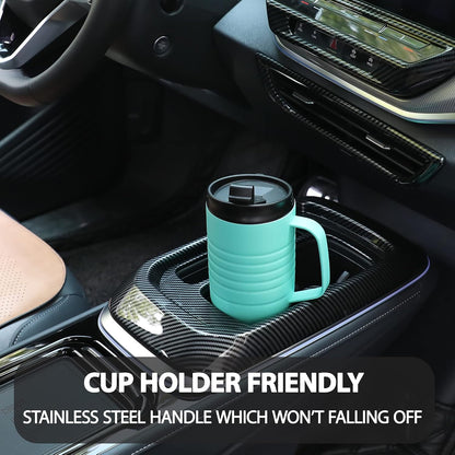 24 oz Travel Mug, Stainless Double Wall Vacuum Insulated Tumbler with Handle & Spill Proof Twist On Flip Lid and Wide Mouth, BPA Free (Navy Blue)