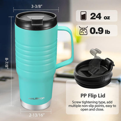 24 oz Travel Mug, Stainless Double Wall Vacuum Insulated Tumbler with Handle & Spill Proof Twist On Flip Lid and Wide Mouth, BPA Free (Navy Blue)