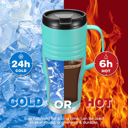 24 oz Travel Mug, Stainless Double Wall Vacuum Insulated Tumbler with Handle & Spill Proof Twist On Flip Lid and Wide Mouth, BPA Free (Navy Blue)