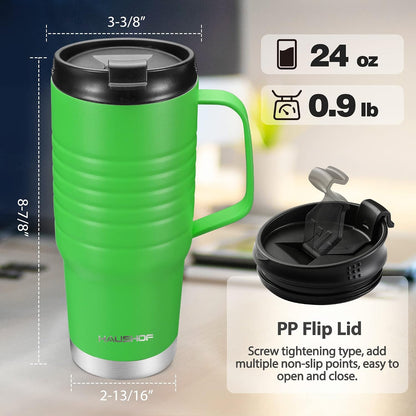 24 oz Travel Mug, Stainless Double Wall Vacuum Insulated Tumbler with Handle & Spill Proof Twist On Flip Lid and Wide Mouth, BPA Free (Navy Blue)