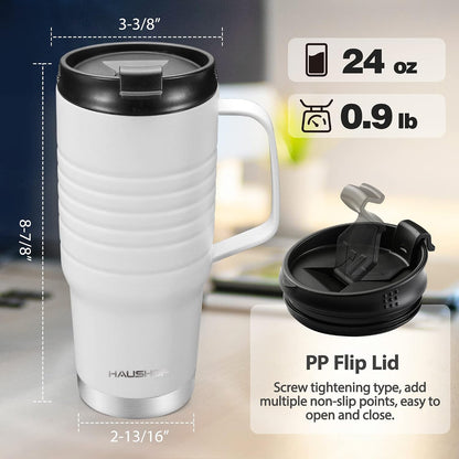 24 oz Travel Mug, Stainless Double Wall Vacuum Insulated Tumbler with Handle & Spill Proof Twist On Flip Lid and Wide Mouth, BPA Free (Navy Blue)