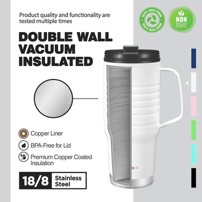 24 oz Travel Mug, Stainless Double Wall Vacuum Insulated Tumbler with Handle & Spill Proof Twist On Flip Lid and Wide Mouth, BPA Free (Navy Blue)