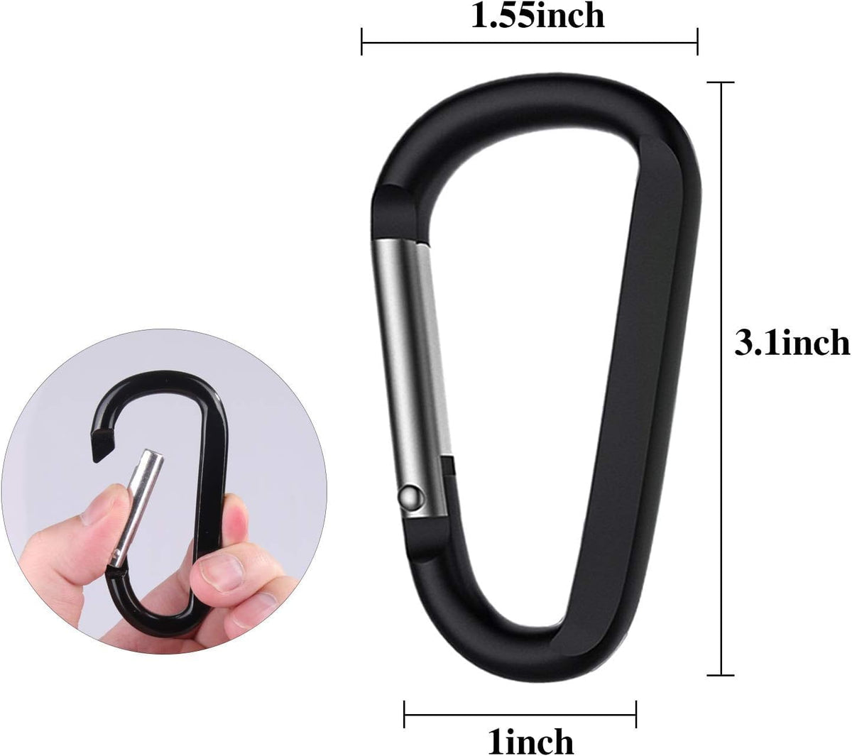 Carabiner Caribeaner Clip,3" Large Aluminum D Ring Shape Carabeaner with Keyring Keychain Hook