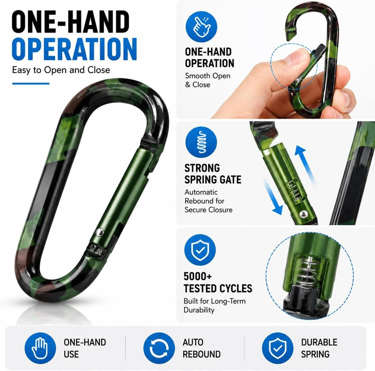 Carabiner Caribeaner Clip,3" Large Aluminum D Ring Shape Carabeaner with Keyring Keychain Hook
