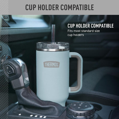 Stainless Steel Cup Holder Mug - 40 Ounce, Granite - Insulated Tumbler with Lid and Straw, Plus Leak-Resistant Slide Lock