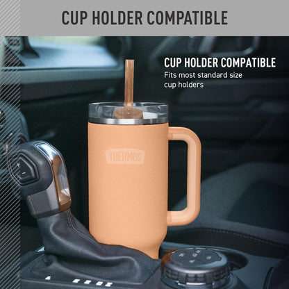 Stainless Steel Cup Holder Mug - 40 Ounce, Granite - Insulated Tumbler with Lid and Straw, Plus Leak-Resistant Slide Lock