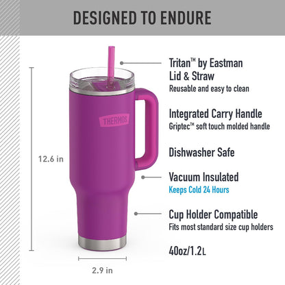 Stainless Steel Cup Holder Mug - 40 Ounce, Granite - Insulated Tumbler with Lid and Straw, Plus Leak-Resistant Slide Lock