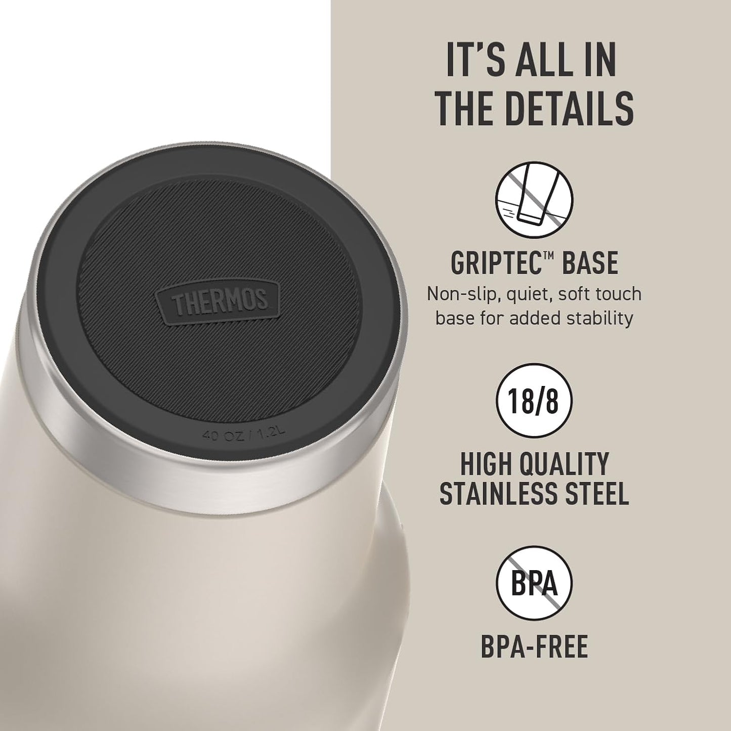 Stainless Steel Cup Holder Mug - 40 Ounce, Granite - Insulated Tumbler with Lid and Straw, Plus Leak-Resistant Slide Lock