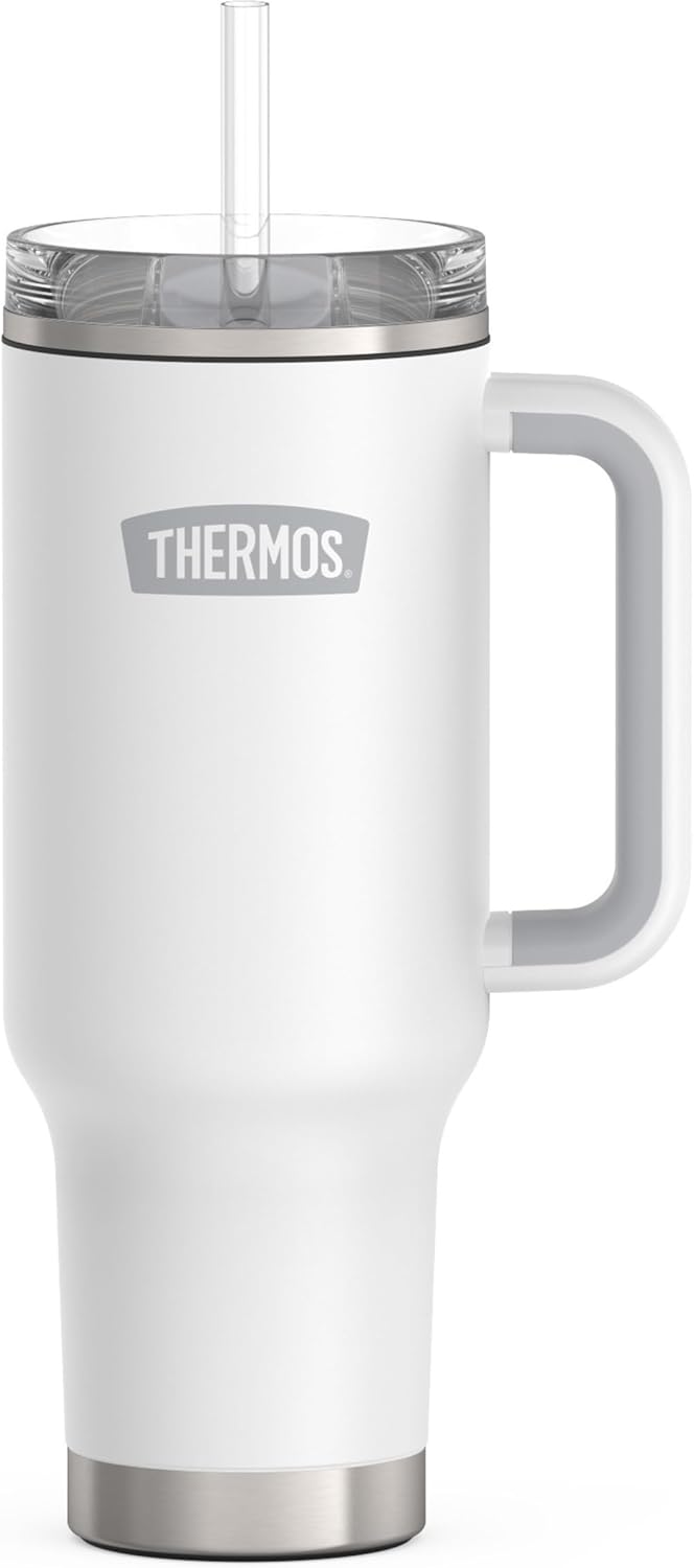 Stainless Steel Cup Holder Mug - 40 Ounce, Granite - Insulated Tumbler with Lid and Straw, Plus Leak-Resistant Slide Lock