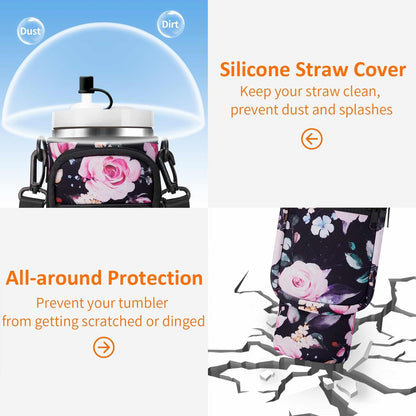 Water Bottle Carrier Bag with Paracord Handle for Stanley 40/30 oz Tumbler Neoprene Insulated Mug Sleeve Pouch with 2 Pockets & Adjustable Strap & Straw Cover for Stanley Cup Accessories