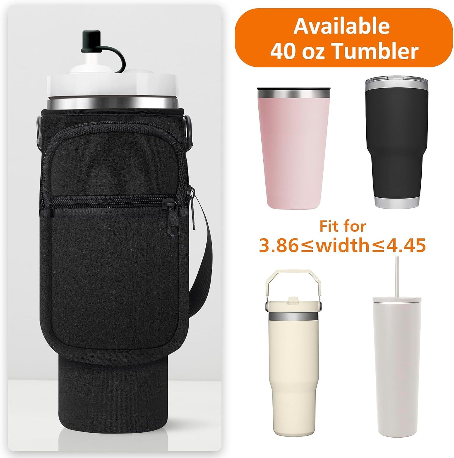Water Bottle Carrier Bag with Paracord Handle for Stanley 40/30 oz Tumbler Neoprene Insulated Mug Sleeve Pouch with 2 Pockets & Adjustable Strap & Straw Cover for Stanley Cup Accessories