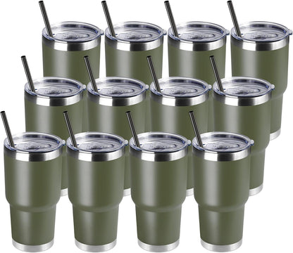 DOMICARE 30 oz Tumbler with Lid and Straw, Stainless Steel Tumblers Bulk, Insulated Vacuum Double Wall Travel Coffee Mug, Durable Powder Coated Tumbler Cup (Stainless Steel, 1)