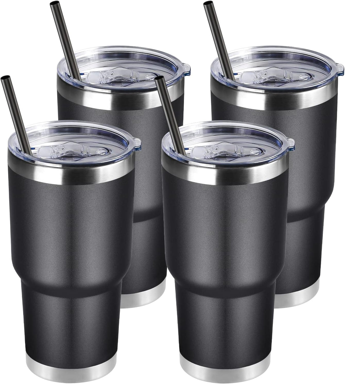 DOMICARE 30 oz Tumbler with Lid and Straw, Stainless Steel Tumblers Bulk, Insulated Vacuum Double Wall Travel Coffee Mug, Durable Powder Coated Tumbler Cup (Stainless Steel, 1)