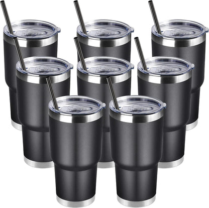 DOMICARE 30 oz Tumbler with Lid and Straw, Stainless Steel Tumblers Bulk, Insulated Vacuum Double Wall Travel Coffee Mug, Durable Powder Coated Tumbler Cup (Stainless Steel, 1)