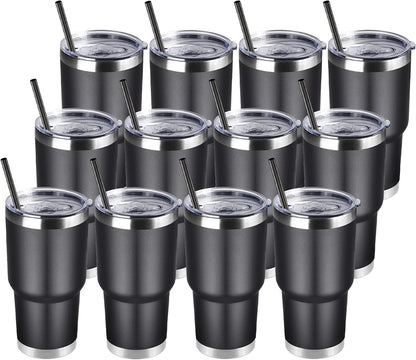 DOMICARE 30 oz Tumbler with Lid and Straw, Stainless Steel Tumblers Bulk, Insulated Vacuum Double Wall Travel Coffee Mug, Durable Powder Coated Tumbler Cup (Stainless Steel, 1)