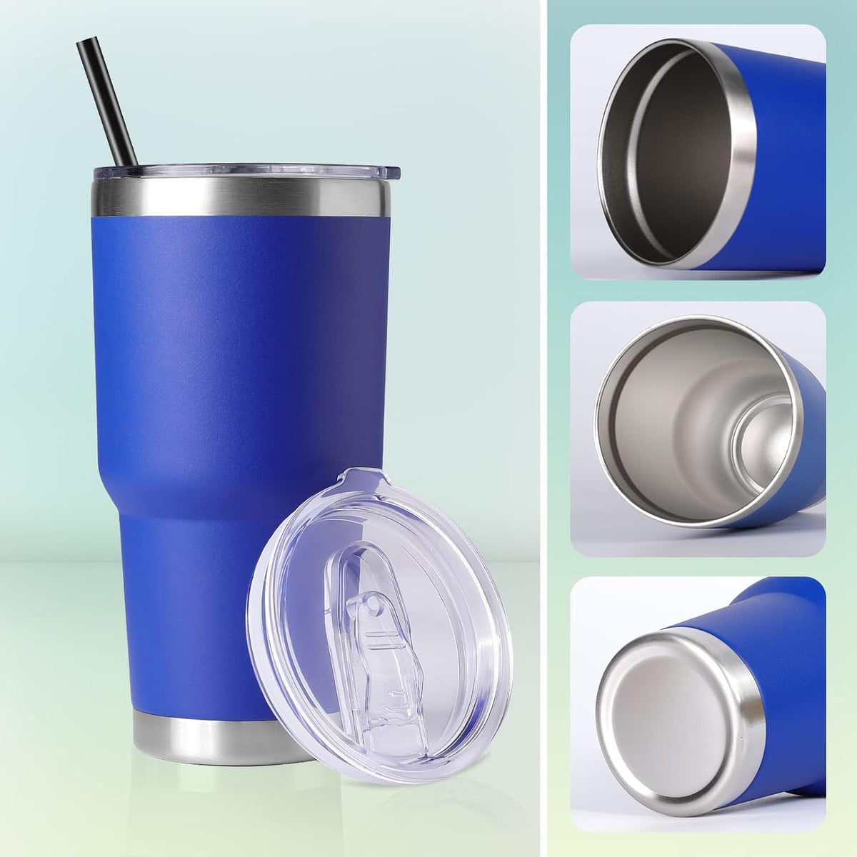 DOMICARE 30 oz Tumbler with Lid and Straw, Stainless Steel Tumblers Bulk, Insulated Vacuum Double Wall Travel Coffee Mug, Durable Powder Coated Tumbler Cup (Stainless Steel, 1)