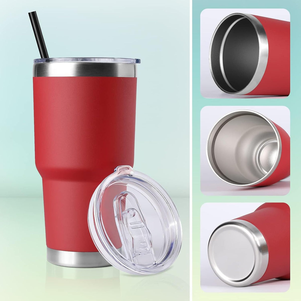 DOMICARE 30 oz Tumbler with Lid and Straw, Stainless Steel Tumblers Bulk, Insulated Vacuum Double Wall Travel Coffee Mug, Durable Powder Coated Tumbler Cup (Stainless Steel, 1)