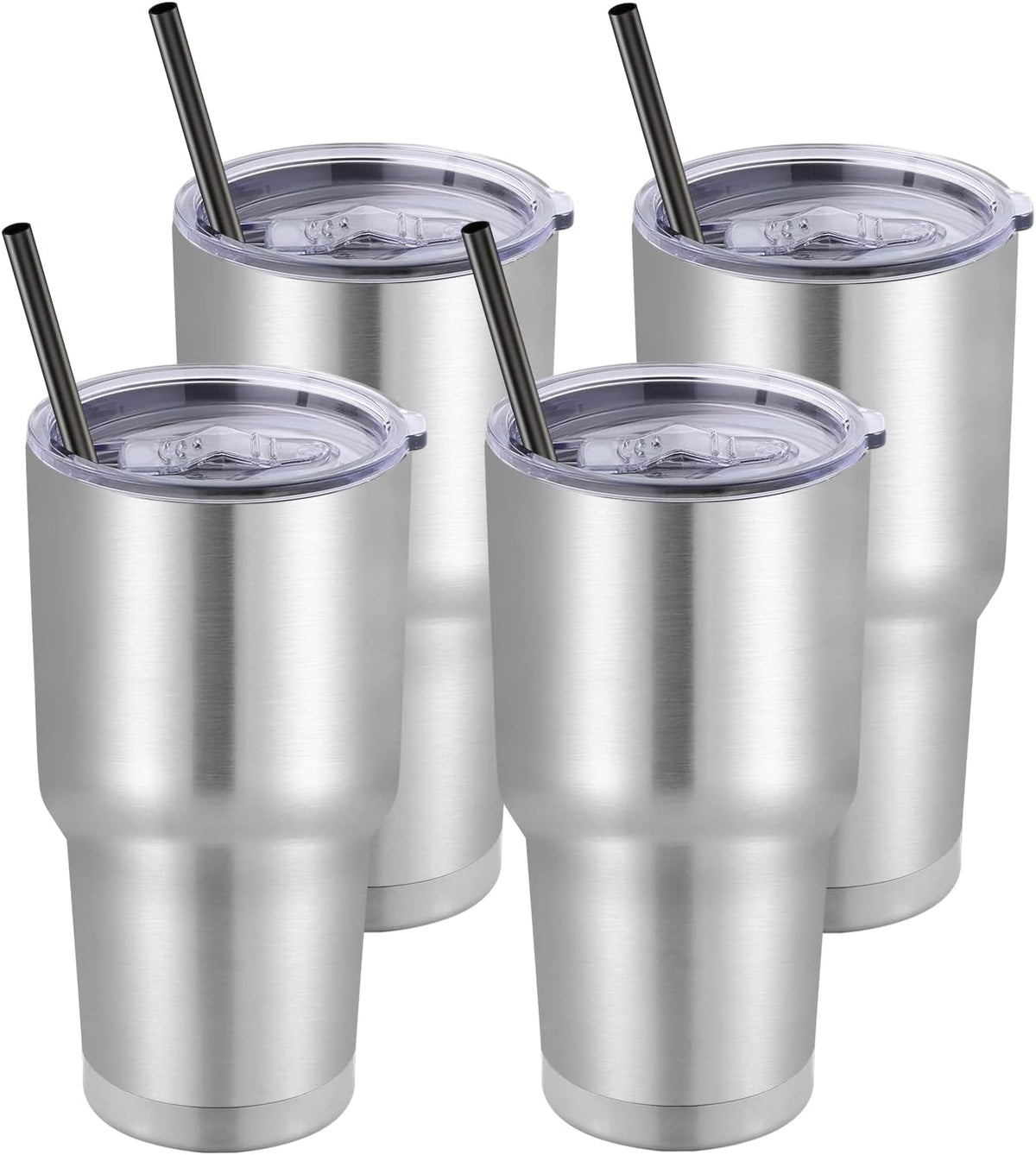 DOMICARE 30 oz Tumbler with Lid and Straw, Stainless Steel Tumblers Bulk, Insulated Vacuum Double Wall Travel Coffee Mug, Durable Powder Coated Tumbler Cup (Stainless Steel, 1)