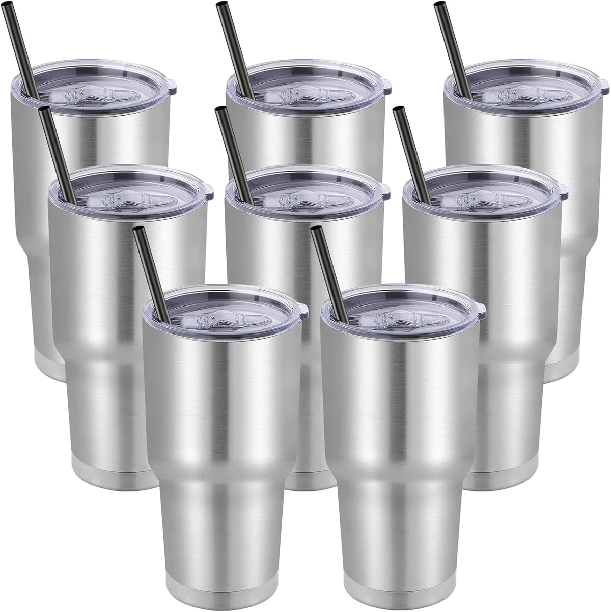 DOMICARE 30 oz Tumbler with Lid and Straw, Stainless Steel Tumblers Bulk, Insulated Vacuum Double Wall Travel Coffee Mug, Durable Powder Coated Tumbler Cup (Stainless Steel, 1)