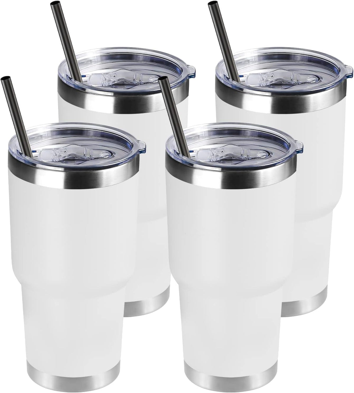 DOMICARE 30 oz Tumbler with Lid and Straw, Stainless Steel Tumblers Bulk, Insulated Vacuum Double Wall Travel Coffee Mug, Durable Powder Coated Tumbler Cup (Stainless Steel, 1)