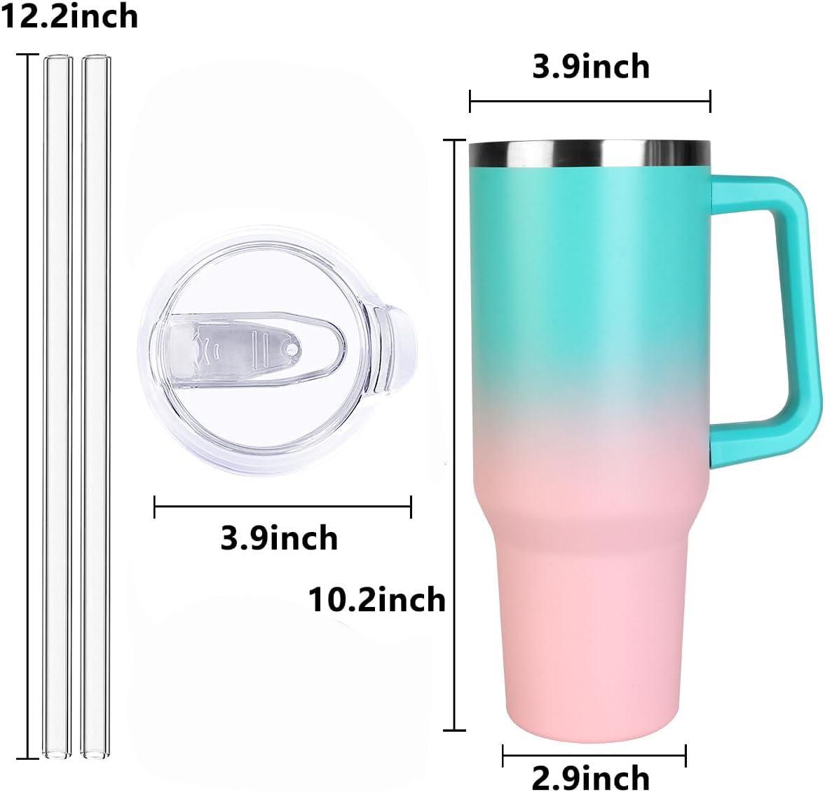 40 oz Tumbler with Handle and Straw Stainless Steel Insulated Tumbler Leak Proof Lid and Straw Lid Reusable Travel Mug Coffee Mug Cup Dishwasher Safe Keep Drinks Cold and Hot (Pink Dusk)