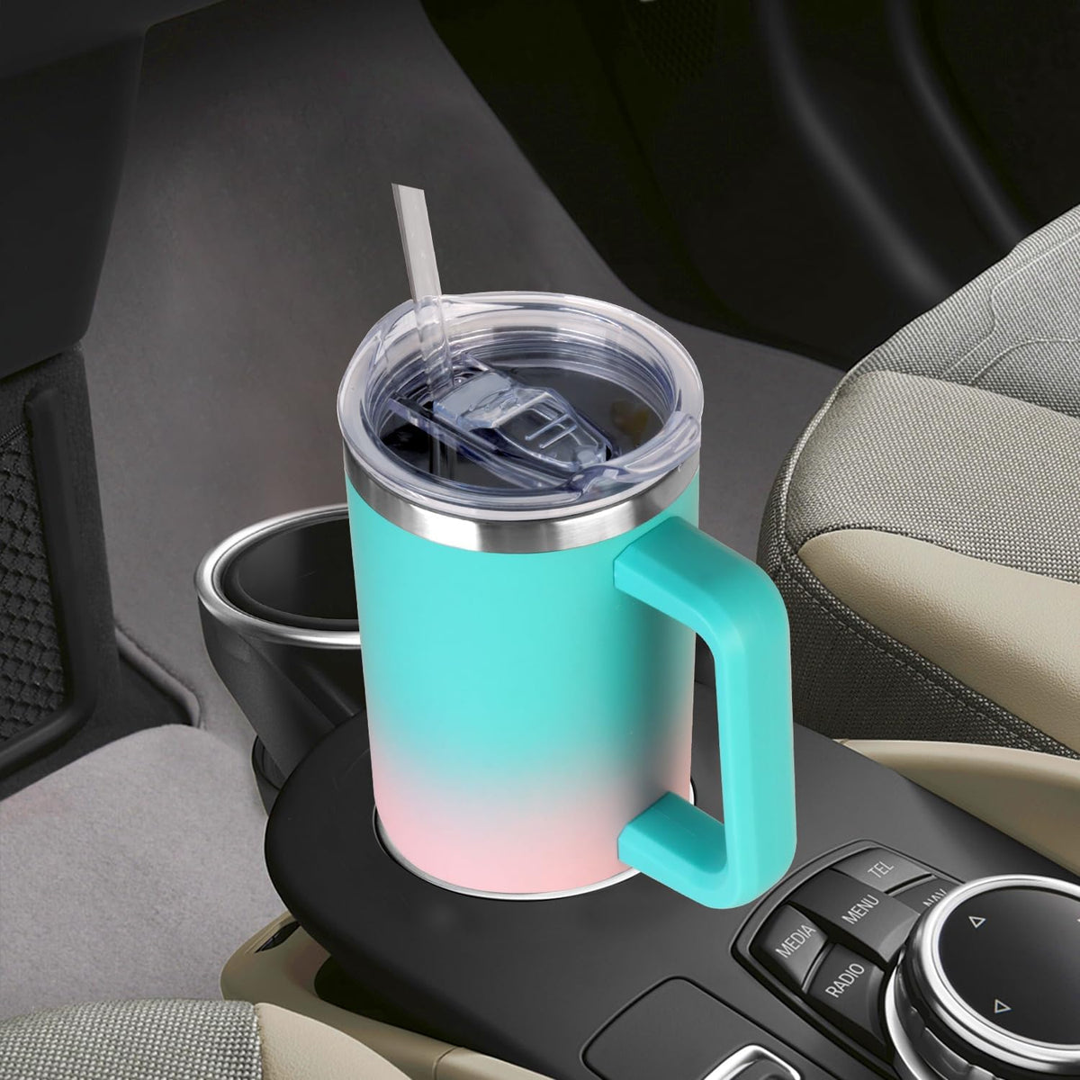 40 oz Tumbler with Handle and Straw Stainless Steel Insulated Tumbler Leak Proof Lid and Straw Lid Reusable Travel Mug Coffee Mug Cup Dishwasher Safe Keep Drinks Cold and Hot (Pink Dusk)