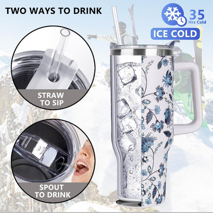 40 oz Tumbler with Handle and Straw Stainless Steel Insulated Tumbler Leak Proof Lid and Straw Lid Reusable Travel Mug Coffee Mug Cup Dishwasher Safe Keep Drinks Cold and Hot (Pink Dusk)