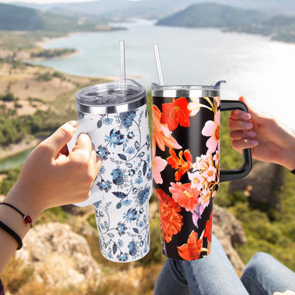 40 oz Tumbler with Handle and Straw Stainless Steel Insulated Tumbler Leak Proof Lid and Straw Lid Reusable Travel Mug Coffee Mug Cup Dishwasher Safe Keep Drinks Cold and Hot (Pink Dusk)