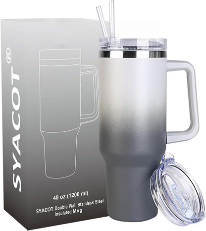 40 oz Tumbler with Handle and Straw Stainless Steel Insulated Tumbler Leak Proof Lid and Straw Lid Reusable Travel Mug Coffee Mug Cup Dishwasher Safe Keep Drinks Cold and Hot (Pink Dusk)