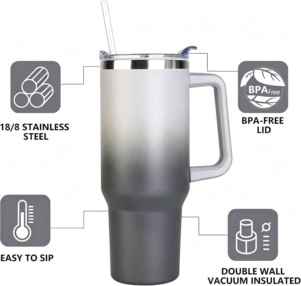 40 oz Tumbler with Handle and Straw Stainless Steel Insulated Tumbler Leak Proof Lid and Straw Lid Reusable Travel Mug Coffee Mug Cup Dishwasher Safe Keep Drinks Cold and Hot (Pink Dusk)