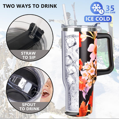 40 oz Tumbler with Handle and Straw Stainless Steel Insulated Tumbler Leak Proof Lid and Straw Lid Reusable Travel Mug Coffee Mug Cup Dishwasher Safe Keep Drinks Cold and Hot (Pink Dusk)
