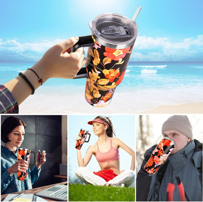 40 oz Tumbler with Handle and Straw Stainless Steel Insulated Tumbler Leak Proof Lid and Straw Lid Reusable Travel Mug Coffee Mug Cup Dishwasher Safe Keep Drinks Cold and Hot (Pink Dusk)