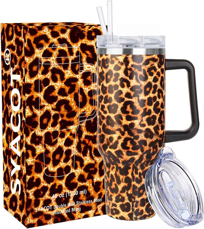 40 oz Tumbler with Handle and Straw Stainless Steel Insulated Tumbler Leak Proof Lid and Straw Lid Reusable Travel Mug Coffee Mug Cup Dishwasher Safe Keep Drinks Cold and Hot (Pink Dusk)