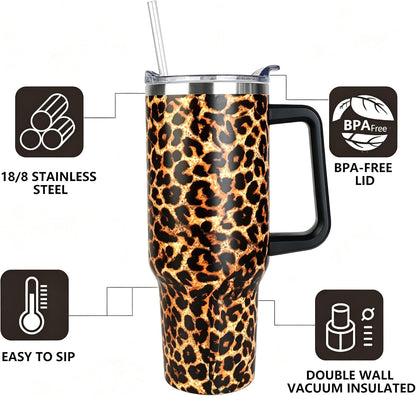 40 oz Tumbler with Handle and Straw Stainless Steel Insulated Tumbler Leak Proof Lid and Straw Lid Reusable Travel Mug Coffee Mug Cup Dishwasher Safe Keep Drinks Cold and Hot (Pink Dusk)
