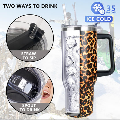 40 oz Tumbler with Handle and Straw Stainless Steel Insulated Tumbler Leak Proof Lid and Straw Lid Reusable Travel Mug Coffee Mug Cup Dishwasher Safe Keep Drinks Cold and Hot (Pink Dusk)