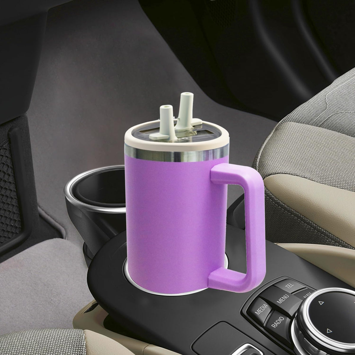 40 oz Tumbler with Handle and Straw Stainless Steel Insulated Tumbler Leak Proof Lid and Straw Lid Reusable Travel Mug Coffee Mug Cup Dishwasher Safe Keep Drinks Cold and Hot (Pink Dusk)