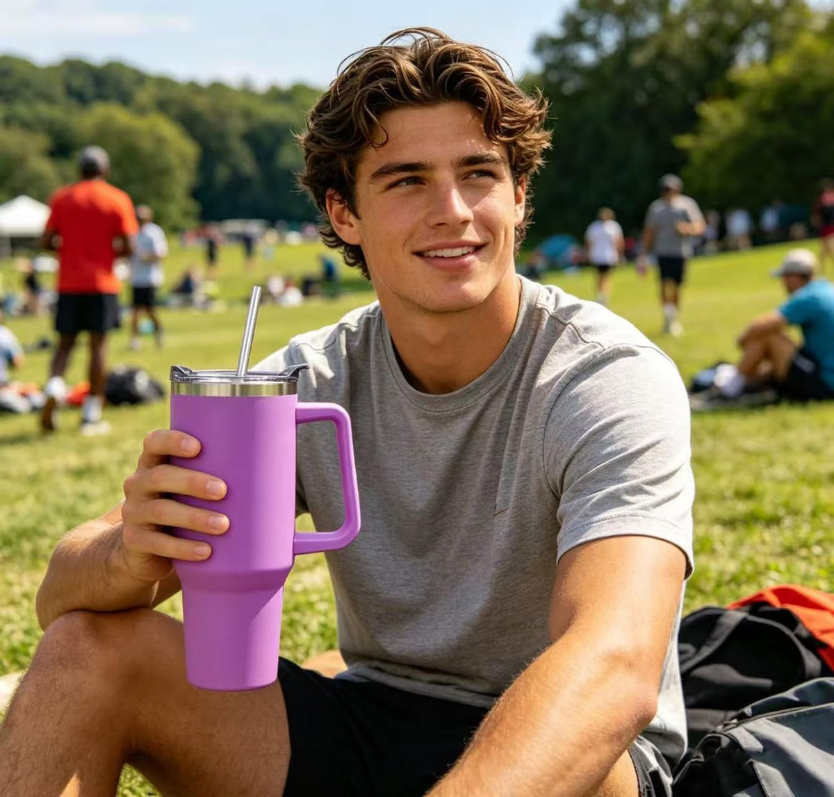 40 oz Tumbler with Handle and Straw Stainless Steel Insulated Tumbler Leak Proof Lid and Straw Lid Reusable Travel Mug Coffee Mug Cup Dishwasher Safe Keep Drinks Cold and Hot (Pink Dusk)