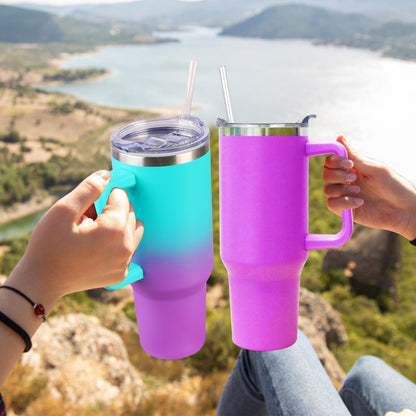 40 oz Tumbler with Handle and Straw Stainless Steel Insulated Tumbler Leak Proof Lid and Straw Lid Reusable Travel Mug Coffee Mug Cup Dishwasher Safe Keep Drinks Cold and Hot (Pink Dusk)