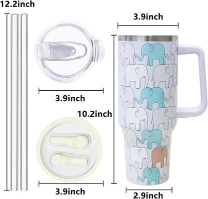 40 oz Tumbler with Handle and Straw Stainless Steel Insulated Tumbler Leak Proof Lid and Straw Lid Reusable Travel Mug Coffee Mug Cup Dishwasher Safe Keep Drinks Cold and Hot (Pink Dusk)