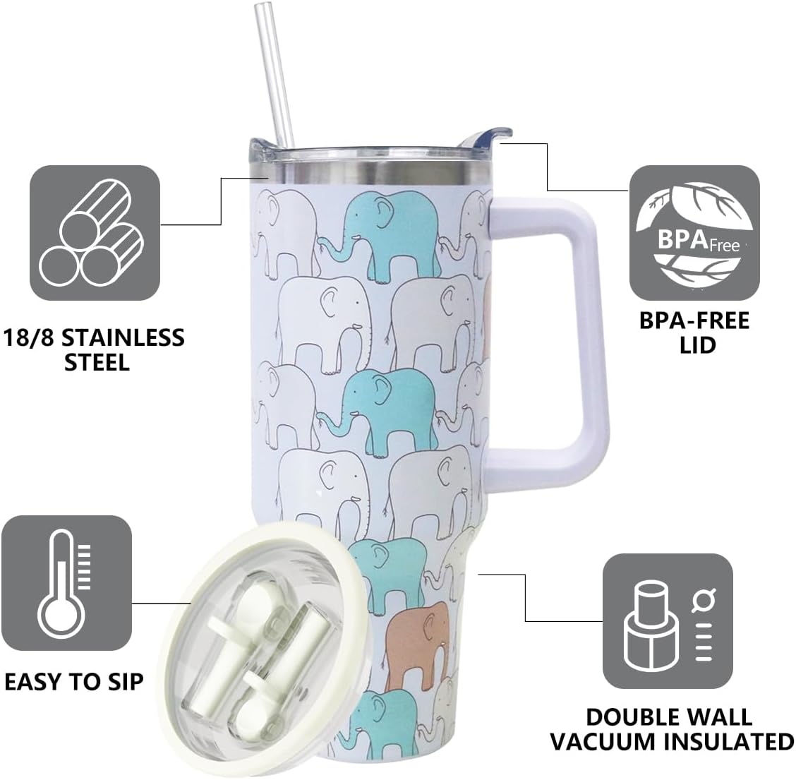 40 oz Tumbler with Handle and Straw Stainless Steel Insulated Tumbler Leak Proof Lid and Straw Lid Reusable Travel Mug Coffee Mug Cup Dishwasher Safe Keep Drinks Cold and Hot (Pink Dusk)