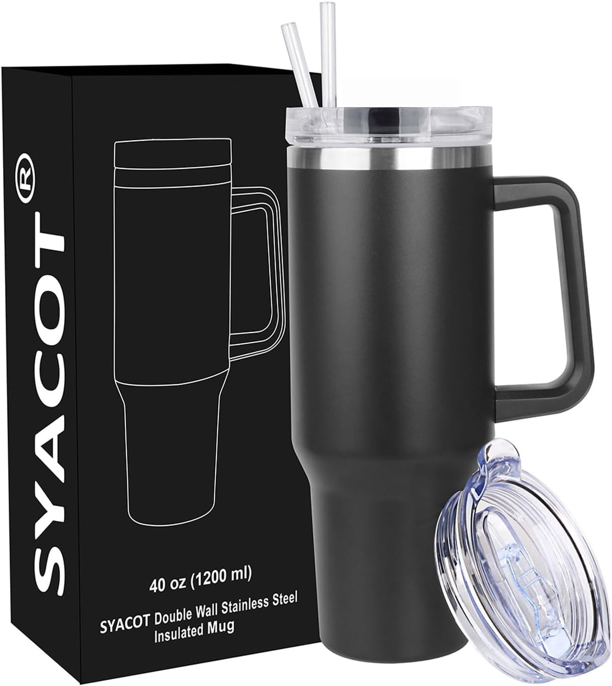40 oz Tumbler with Handle and Straw Stainless Steel Insulated Tumbler Leak Proof Lid and Straw Lid Reusable Travel Mug Coffee Mug Cup Dishwasher Safe Keep Drinks Cold and Hot (Pink Dusk)