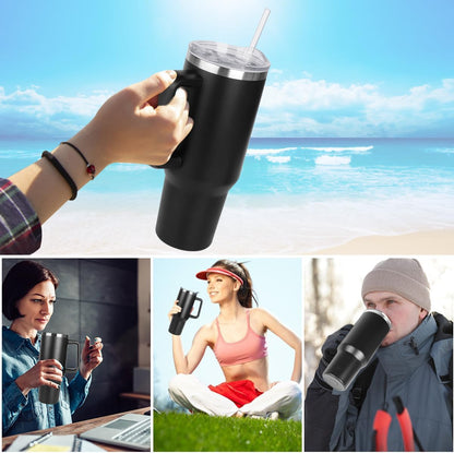 40 oz Tumbler with Handle and Straw Stainless Steel Insulated Tumbler Leak Proof Lid and Straw Lid Reusable Travel Mug Coffee Mug Cup Dishwasher Safe Keep Drinks Cold and Hot (Pink Dusk)