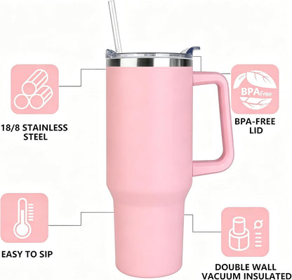 40 oz Tumbler with Handle and Straw Stainless Steel Insulated Tumbler Leak Proof Lid and Straw Lid Reusable Travel Mug Coffee Mug Cup Dishwasher Safe Keep Drinks Cold and Hot (Pink Dusk)