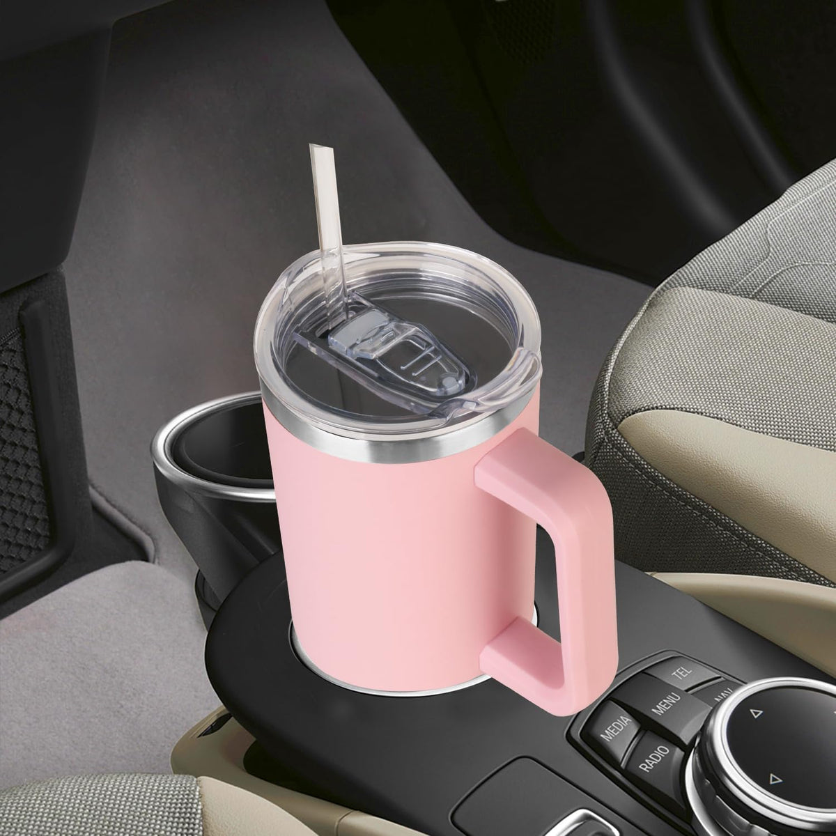40 oz Tumbler with Handle and Straw Stainless Steel Insulated Tumbler Leak Proof Lid and Straw Lid Reusable Travel Mug Coffee Mug Cup Dishwasher Safe Keep Drinks Cold and Hot (Pink Dusk)