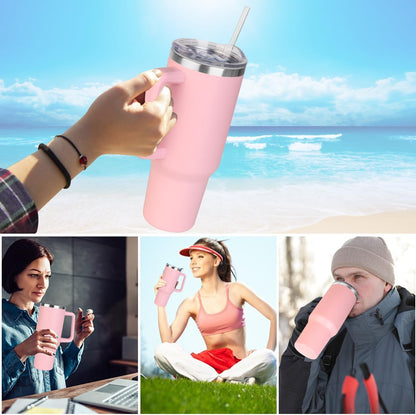 40 oz Tumbler with Handle and Straw Stainless Steel Insulated Tumbler Leak Proof Lid and Straw Lid Reusable Travel Mug Coffee Mug Cup Dishwasher Safe Keep Drinks Cold and Hot (Pink Dusk)