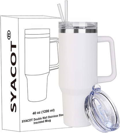 40 oz Tumbler with Handle and Straw Stainless Steel Insulated Tumbler Leak Proof Lid and Straw Lid Reusable Travel Mug Coffee Mug Cup Dishwasher Safe Keep Drinks Cold and Hot (Pink Dusk)