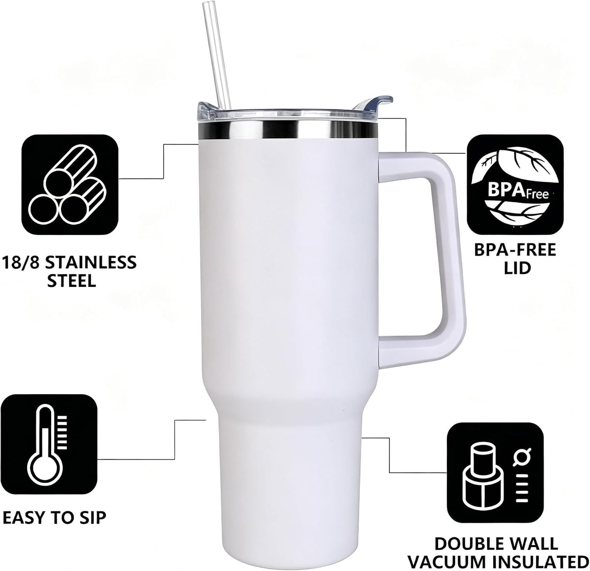 40 oz Tumbler with Handle and Straw Stainless Steel Insulated Tumbler Leak Proof Lid and Straw Lid Reusable Travel Mug Coffee Mug Cup Dishwasher Safe Keep Drinks Cold and Hot (Pink Dusk)